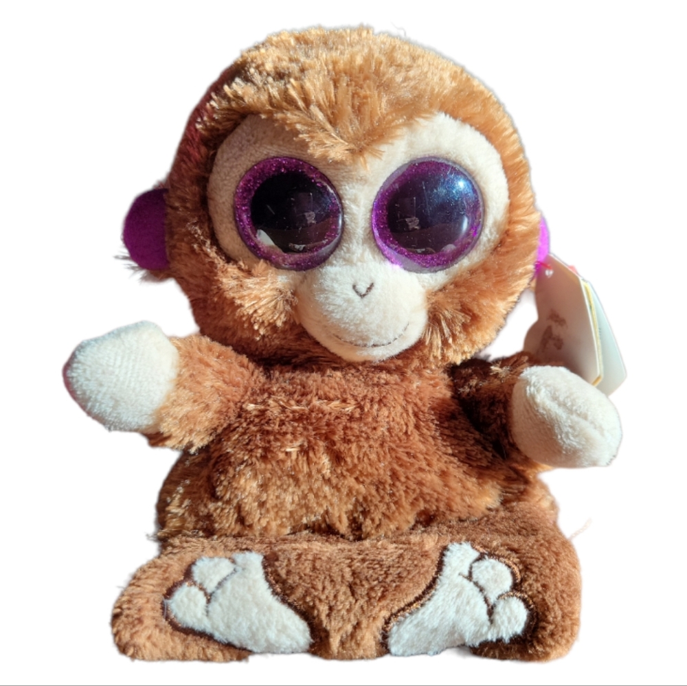 HOST PICK 😊 Vtg '15 Ty Peek A Boo Chimp Cell Phone Holder Plush Monkey Big Eyes